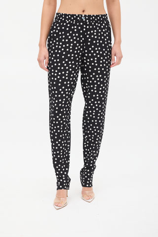 Dolce & Gabbana Black & White Silk Polka Dots Pant