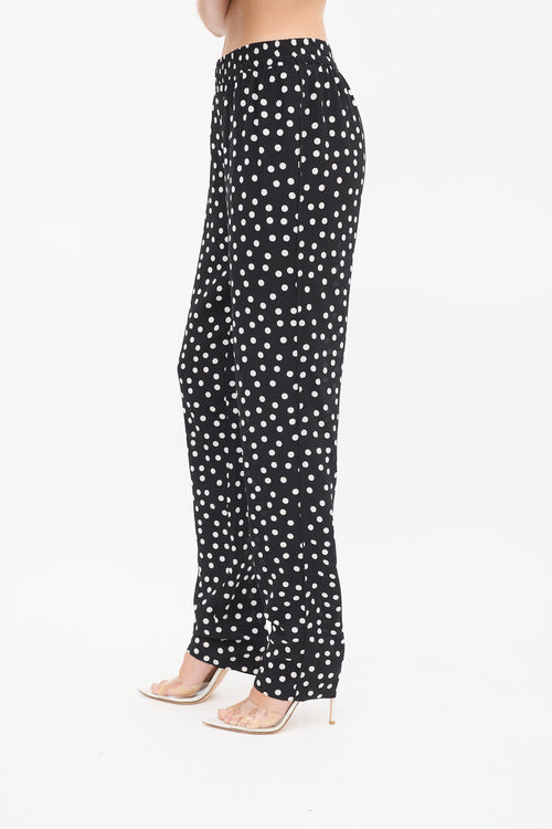 Dolce & Gabbana Black & White Silk Polka Dots Pant