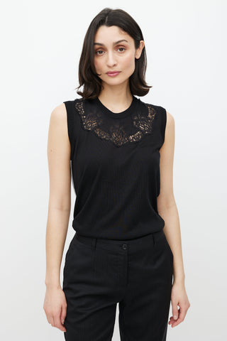 Dolce & Gabbana Black & White Silk Floral Lace Vest