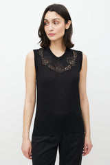 Dolce & Gabbana Black & White Silk Floral Lace Vest