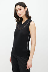Dolce & Gabbana Black & White Silk Floral Lace Vest