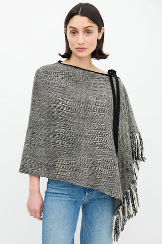 Dolce & Gabbana Black & White Wool Herringbone Cape