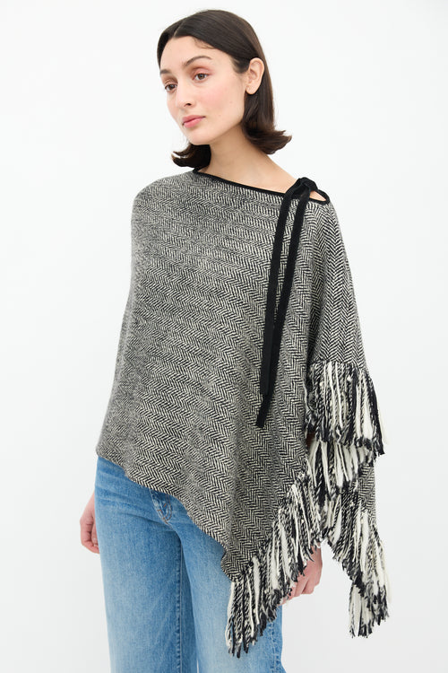 Dolce & Gabbana Black & White Wool Herringbone Cape