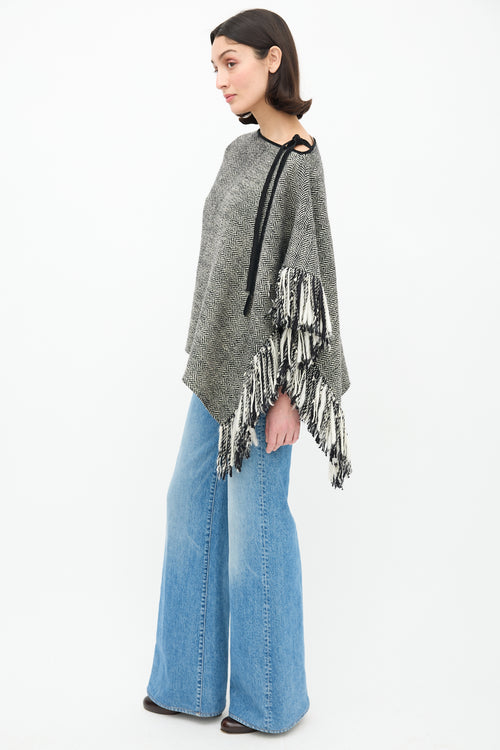 Dolce & Gabbana Black & White Wool Herringbone Cape