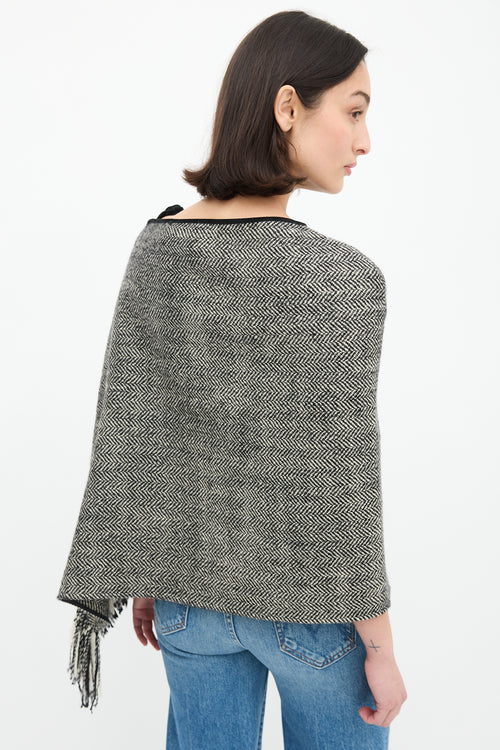 Dolce & Gabbana Black & White Wool Herringbone Cape