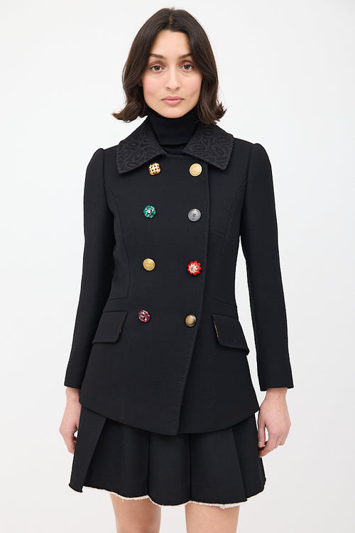 Dolce & Gabbana Black Wool Embellished Double Breasted Jacket