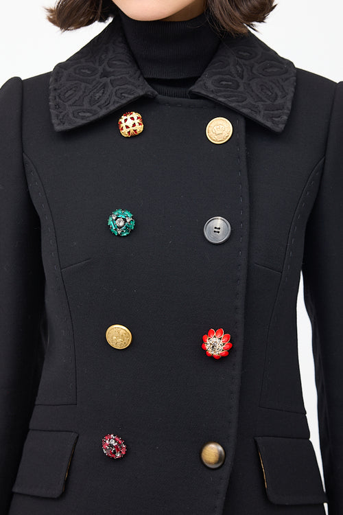 Dolce & Gabbana Black Wool Embellished Double Breasted Jacket