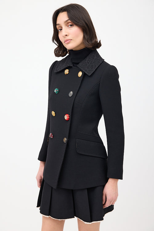 Dolce & Gabbana Black Wool Embellished Double Breasted Jacket