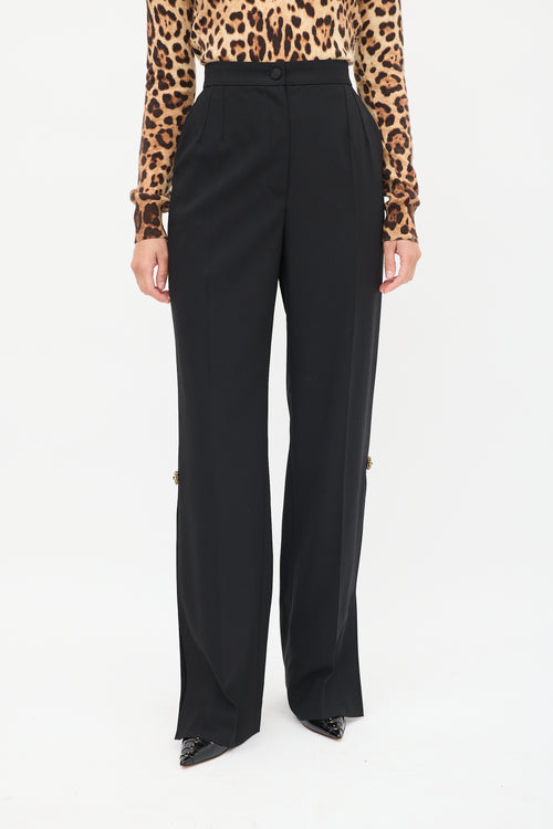 Dolce & Gabbana Black Wool Embellished Split Trouser