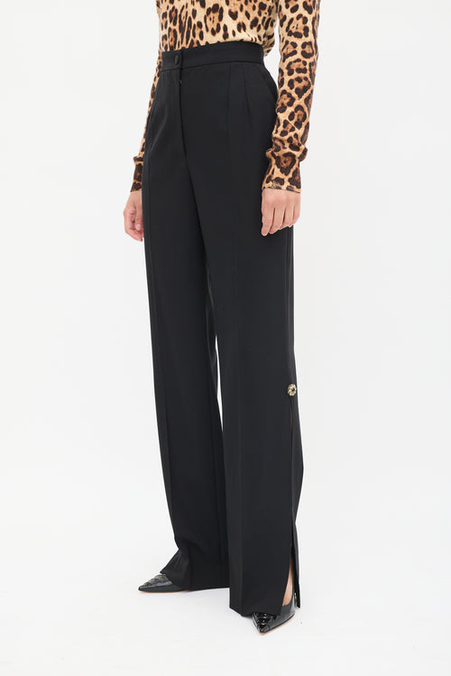 Dolce & Gabbana Black Wool Embellished Split Trouser