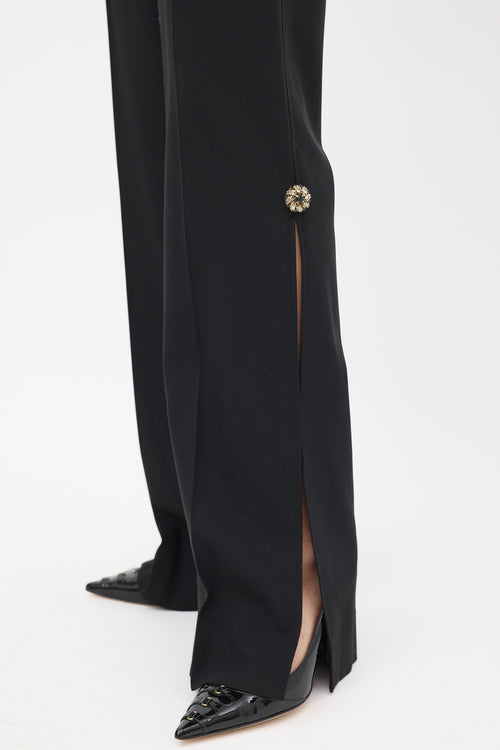 Dolce & Gabbana Black Wool Embellished Split Trouser