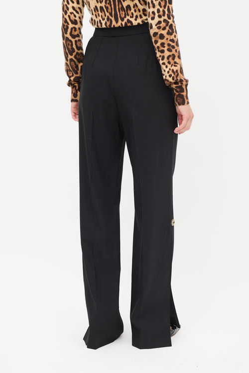 Dolce & Gabbana Black Wool Embellished Split Trouser