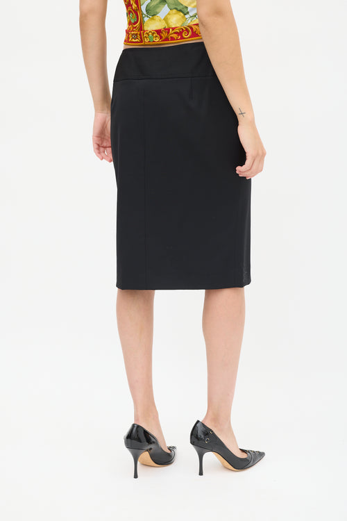 Dolce & Gabbana Black Wool Kick Pleated Midi Skirt