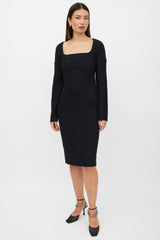 Dolce & Gabbana Black Wool Long Sleeve Dress