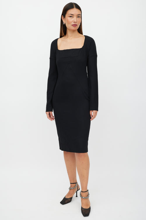 Dolce & Gabbana Black Wool Long Sleeve Dress