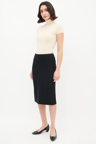 Dolce & Gabbana Black Wool & Nylon Side Vent Midi Skirt