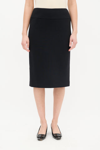 Dolce & Gabbana Black Wool & Nylon Side Vent Midi Skirt