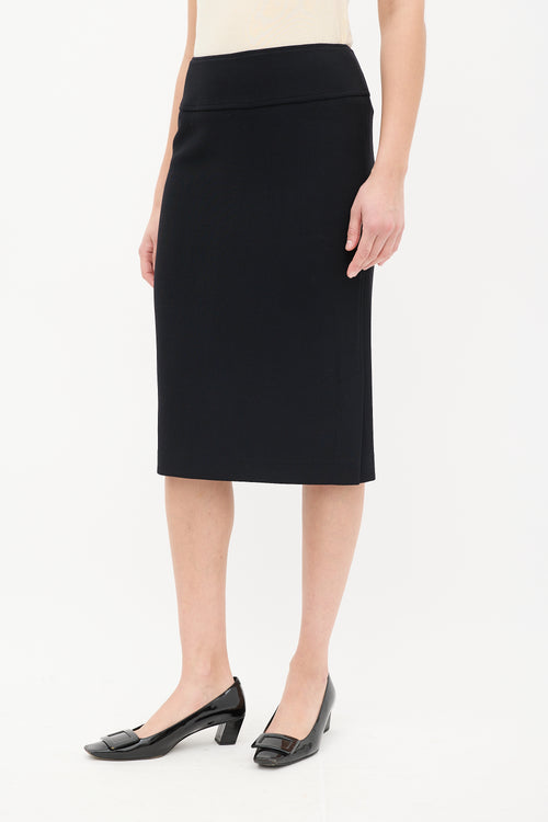 Dolce & Gabbana Black Wool & Nylon Side Vent Midi Skirt