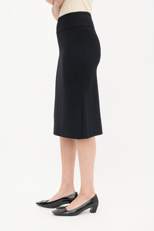 Dolce & Gabbana Black Wool & Nylon Side Vent Midi Skirt