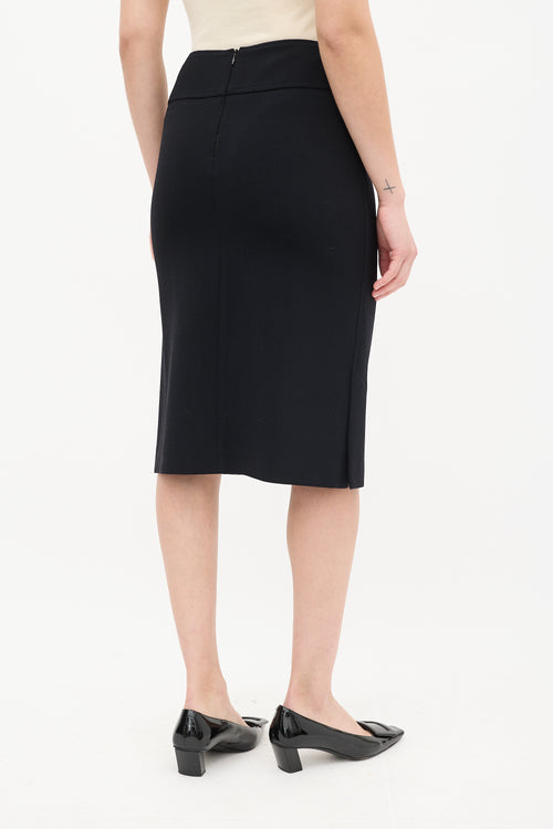 Dolce & Gabbana Black Wool & Nylon Side Vent Midi Skirt