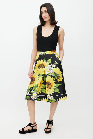 Dolce & Gabbana Black & Yellow Silk Floral Culotte