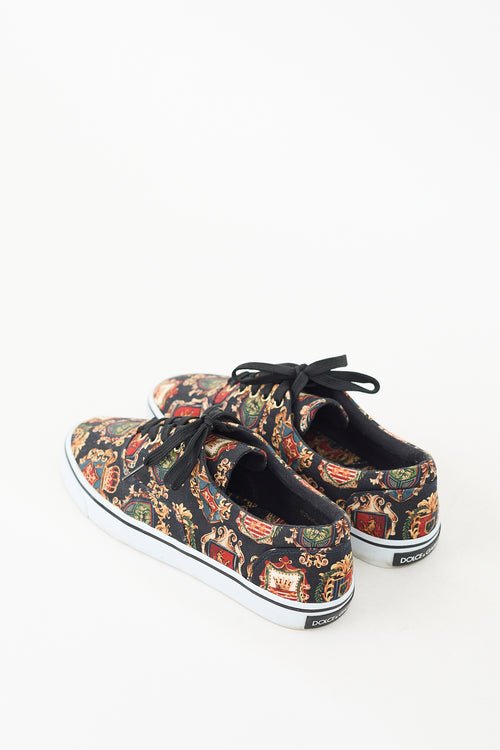 Dolce & Gabbana Black & Multicolour Canvas Printed Low Top Sneaker