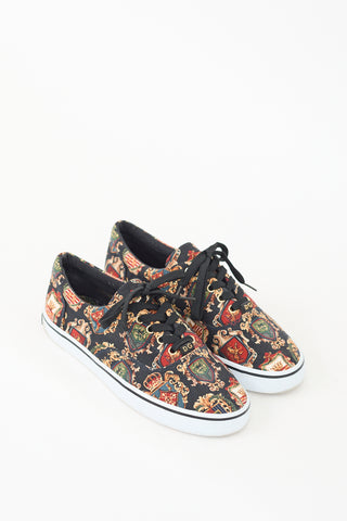 Dolce & Gabbana Black & Multicolour Canvas Printed Low Top Sneaker