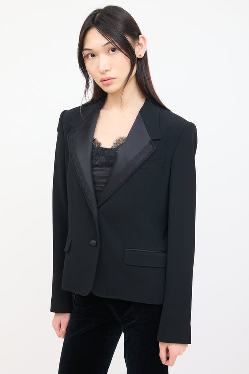 Dolce & Gabbana Black Silk & Lace Lapel Blazer