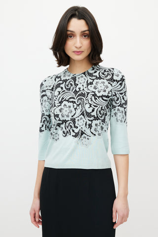 Dolce & Gabbana Blue & Black Lace Print Sweater