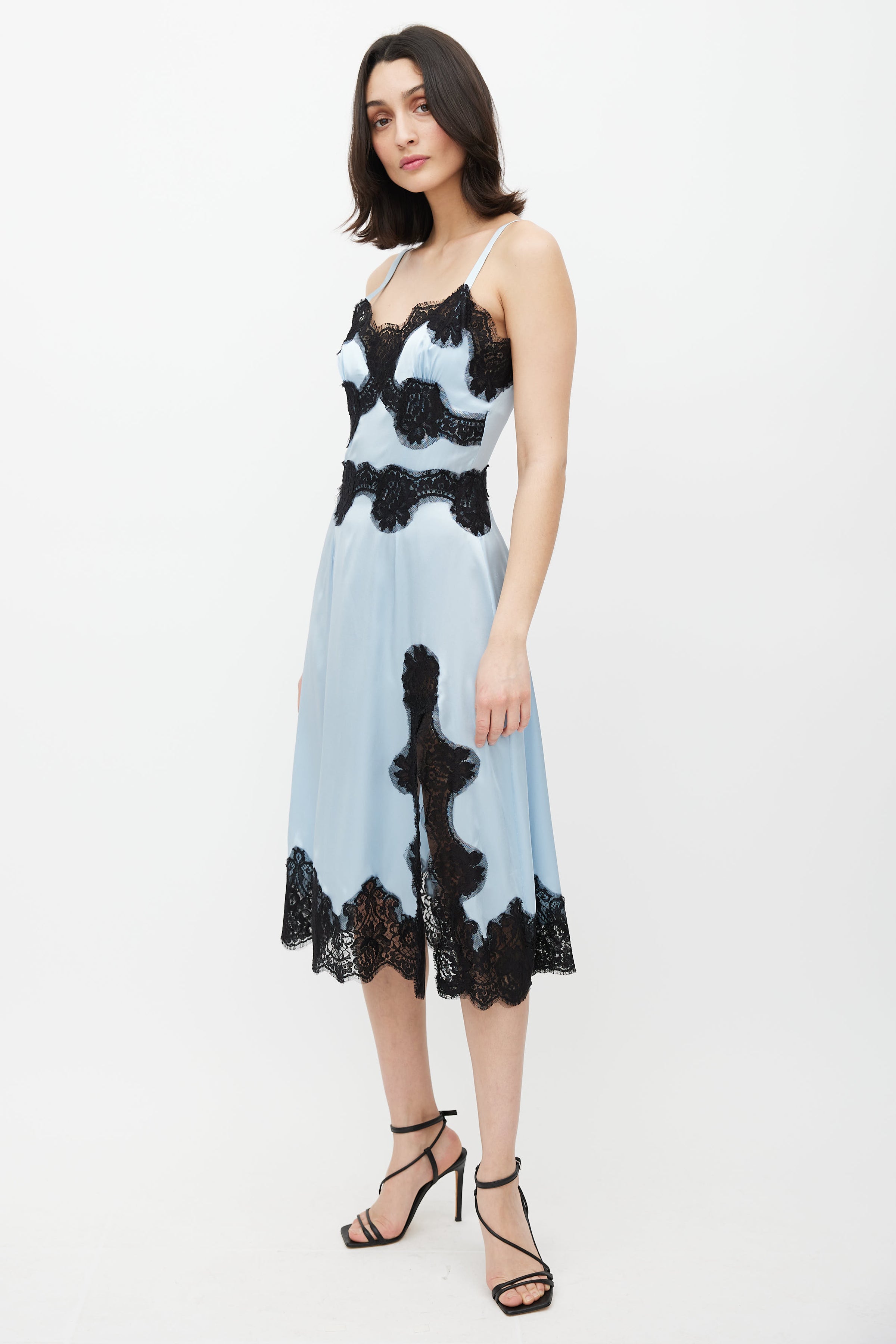 Dolce & Gabbana // Blue & Black Lace Satin Dress VSP Consignment Dolce & Gabbana // Blue & Black Lace Satin Dress VSP Consignment
