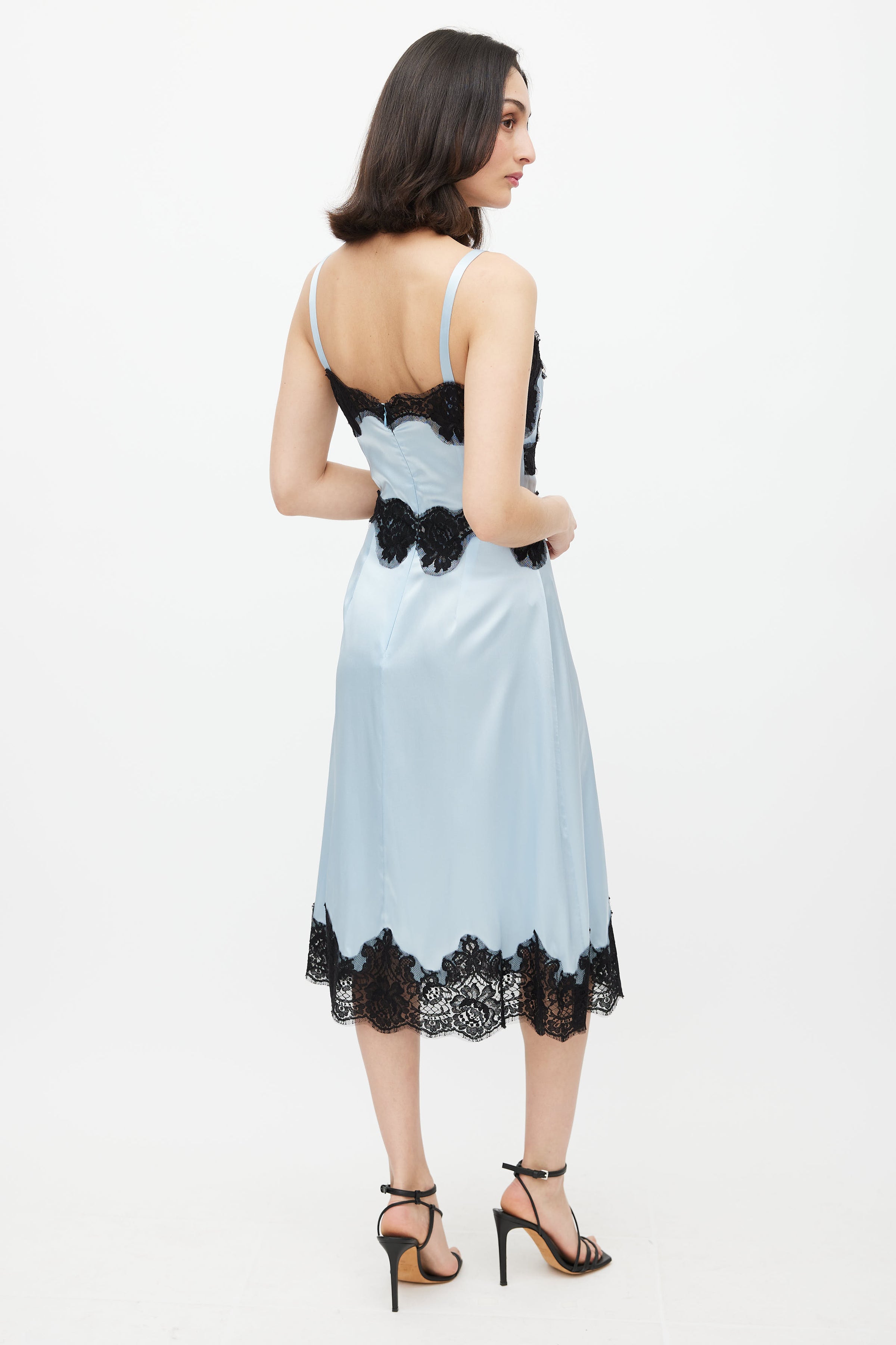 Dolce & Gabbana // Blue & Black Lace Satin Dress VSP Consignment Dolce & Gabbana // Blue & Black Lace Satin Dress VSP Consignment