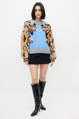Dolce & Gabbana Blue & Brown Wool Fuzzy Print Sweater