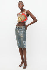 Dolce & Gabbana Blue Denim Wash Distressed Paint Skirt