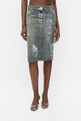 Dolce & Gabbana Blue Denim Wash Distressed Paint Skirt