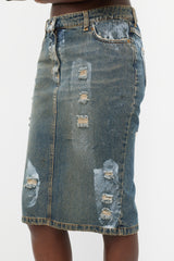 Dolce & Gabbana Blue Denim Wash Distressed Paint Skirt
