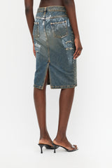 Dolce & Gabbana Blue Denim Wash Distressed Paint Skirt