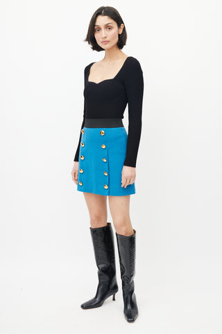 Dolce & Gabbana Blue & Gold Wool Skirt