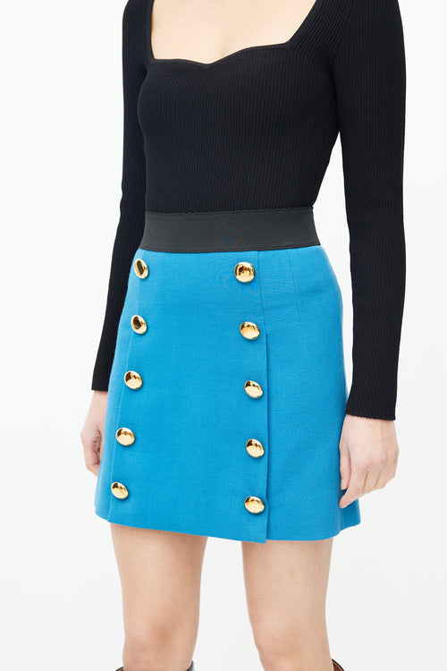 Dolce & Gabbana Blue & Gold Wool Skirt