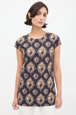 Dolce & Gabbana Black & Gold Heart Crest Sleeveless Blouse