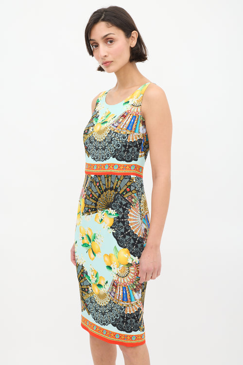 Dolce & Gabbana // Blue & Multi Silk Print Dress VSP Consignment Dolce & Gabbana // Blue & Multi Silk Print Dress VSP Consignment