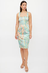 Dolce & Gabbana Blue & Multicolour Satin Paisley Dress