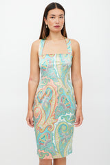 Dolce & Gabbana Blue & Multicolour Satin Paisley Dress