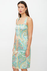 Dolce & Gabbana Blue & Multicolour Satin Paisley Dress