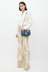 Dolce & Gabbana Blue & Multicolour Velvet Lucia Logo Bag