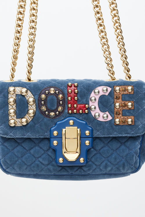 Dolce & Gabbana Blue & Multicolour Velvet Lucia Logo Bag