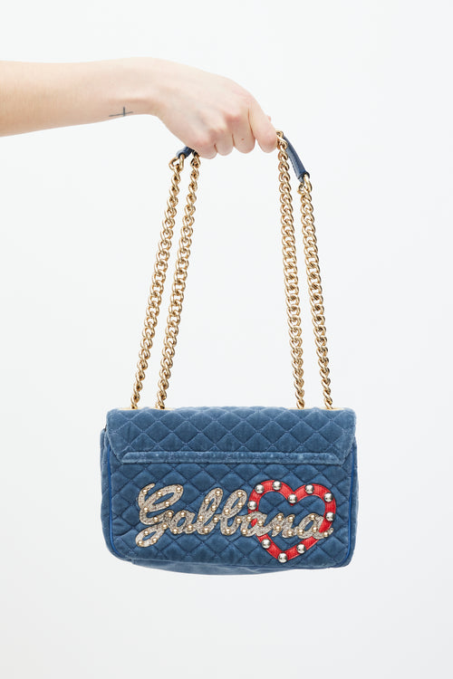 Dolce & Gabbana Blue & Multicolour Velvet Lucia Logo Bag