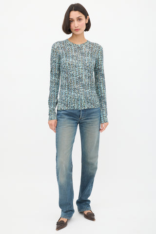 Dolce & Gabbana Blue & Multicolour Wool Floral Long Sleeve Top