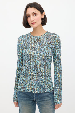 Dolce & Gabbana Blue & Multicolour Wool Floral Long Sleeve Top