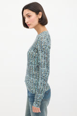 Dolce & Gabbana Blue & Multicolour Wool Floral Long Sleeve Top