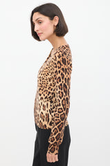 Dolce & Gabbana Brown Cashmere Printed V-Neck Sweater
